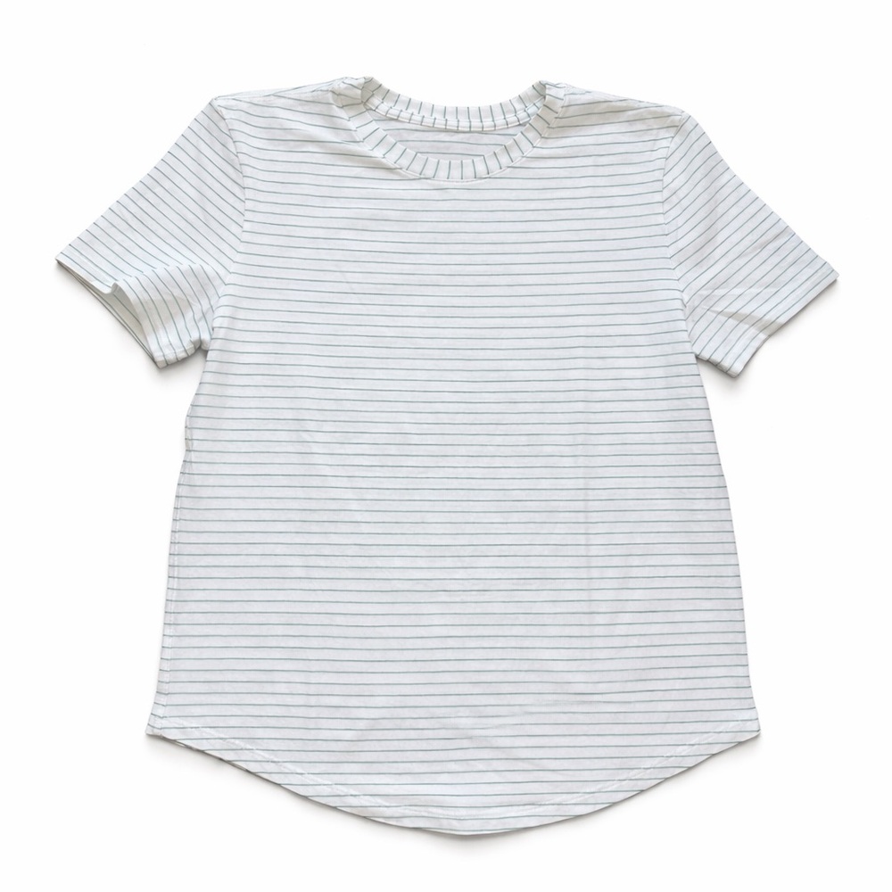 Lululemon Striped Crewneck Tee Curved Hem White Green S/M